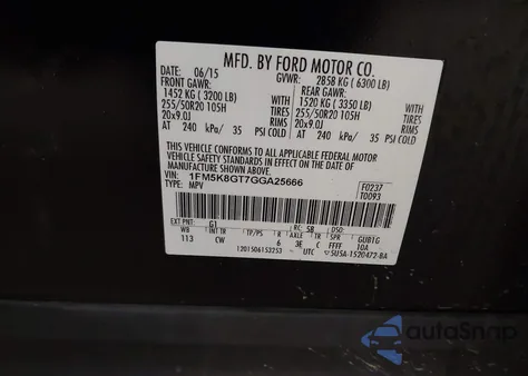 2016 Ford Explorer Sport из США, поврежденный, VIN 1FM5K8GT7GGA25666